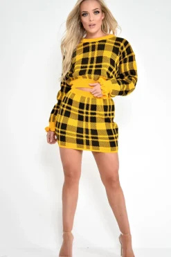 Rebellious Fashion Mustard Check Knit Mini Skirt - Crissy