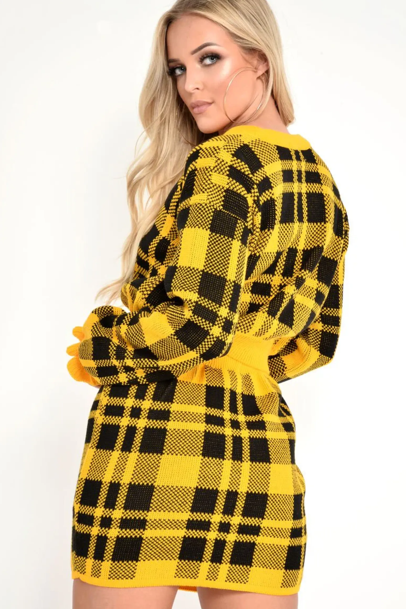 Rebellious Fashion Mustard Check Knit Mini Skirt - Crissy