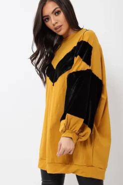 Rebellious Fashion Mustard Chevron Fur Jumper Dress - Esme