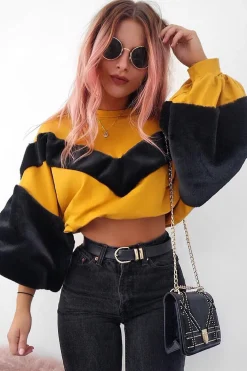 Rebellious Fashion Mustard Chevron Fur Jumper - Lara