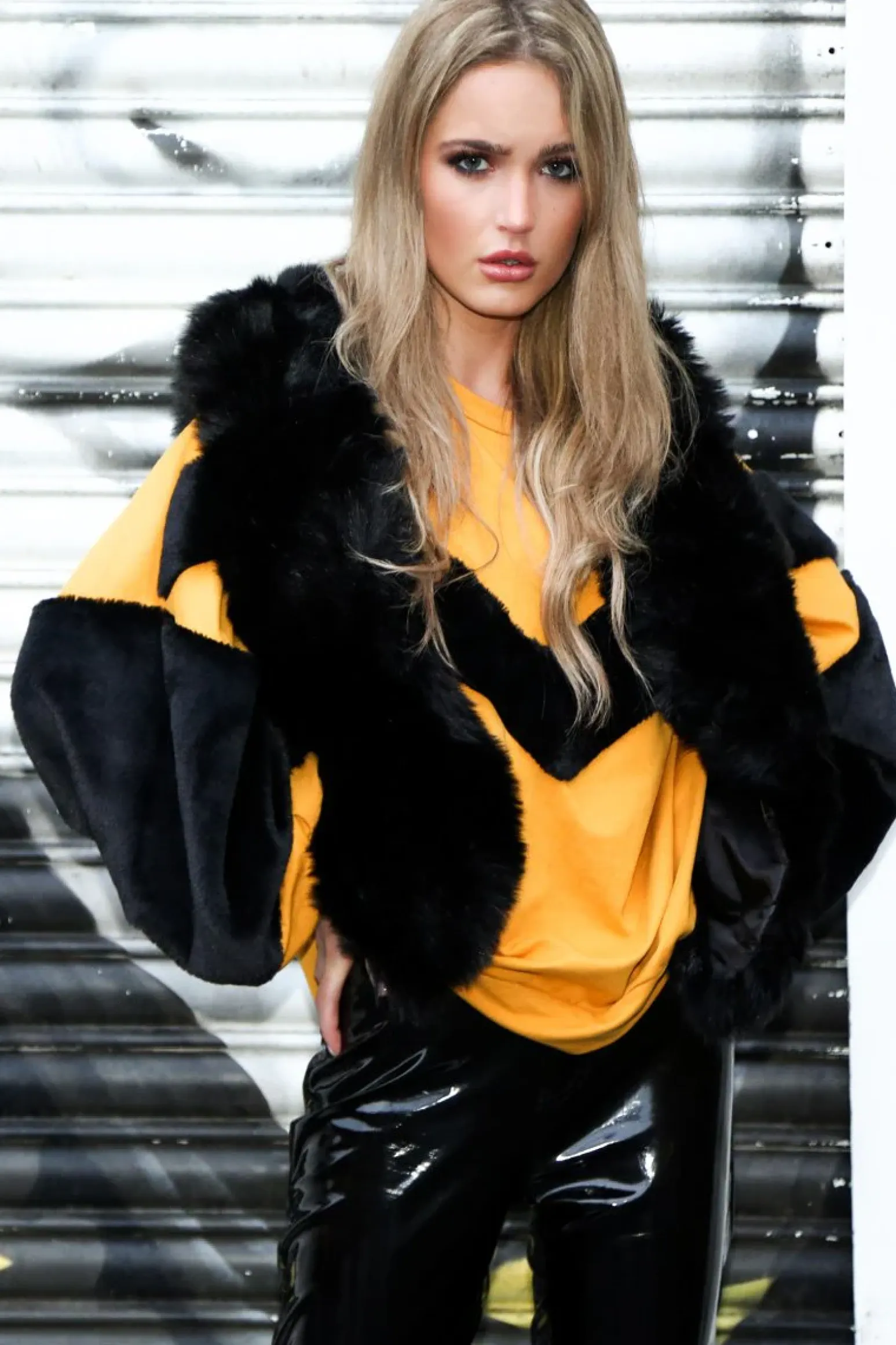 Rebellious Fashion Mustard Chevron Fur Jumper - Lara
