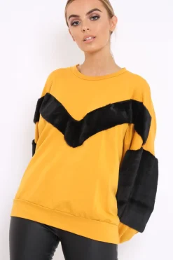 Rebellious Fashion Mustard Chevron Fur Jumper - Lara