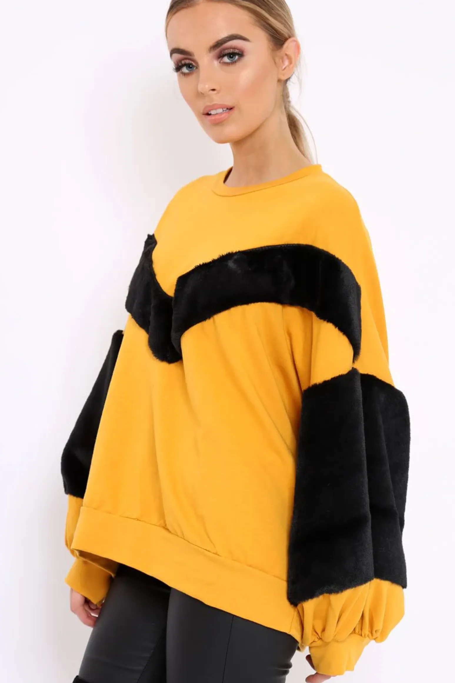 Rebellious Fashion Mustard Chevron Fur Jumper - Lara