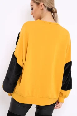Rebellious Fashion Mustard Chevron Fur Jumper - Lara