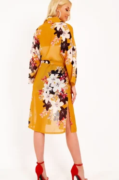 Rebellious Fashion Mustard Chiffon Floral Kimono - Suriah