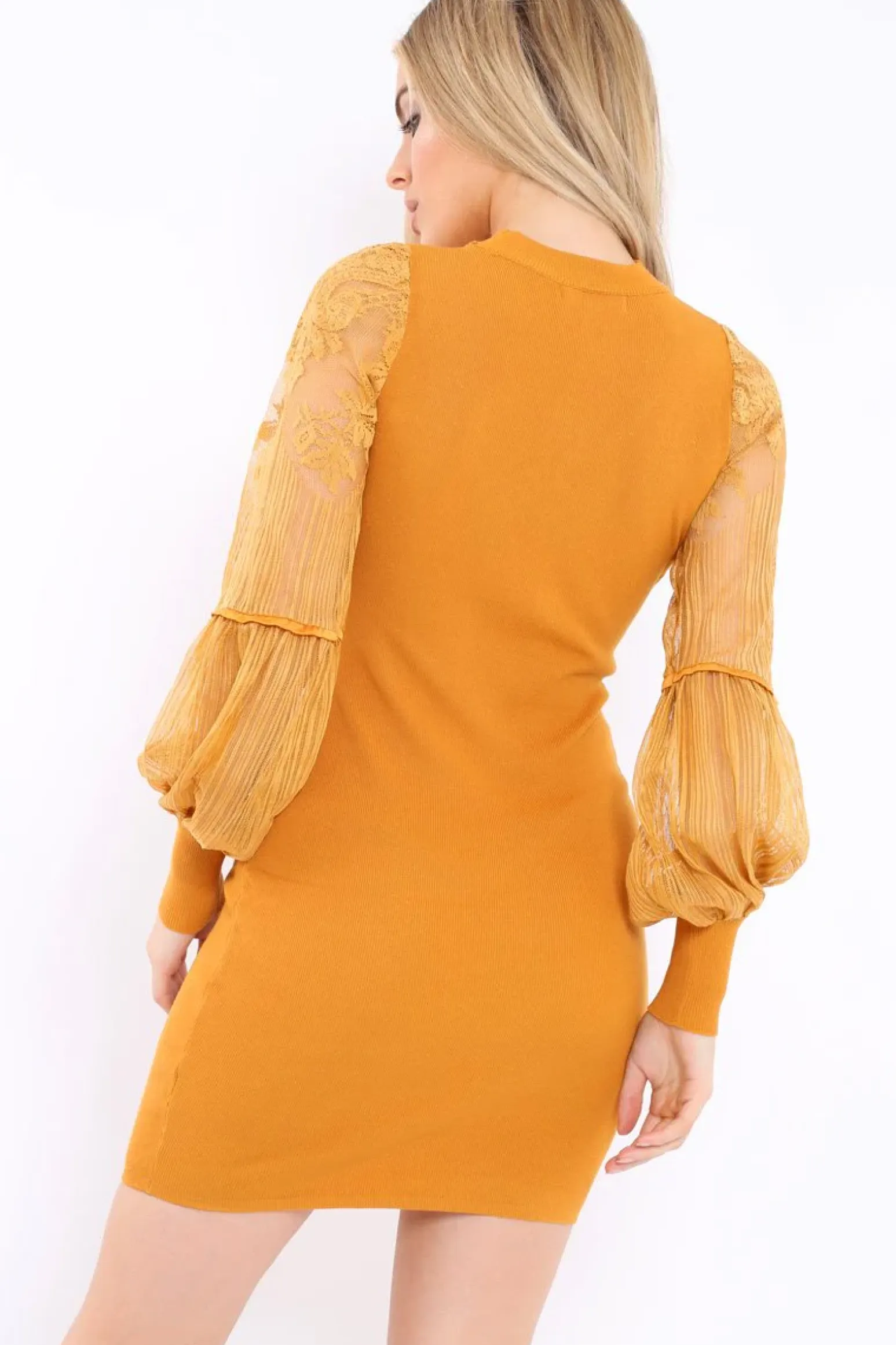 Rebellious Fashion Mustard Choker Knit Midi Dress - Brittany