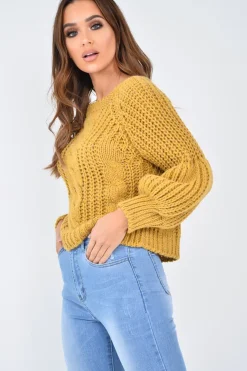 Rebellious Fashion Mustard Chunky Knit Balloon Sleeve Jumper - Rielynn