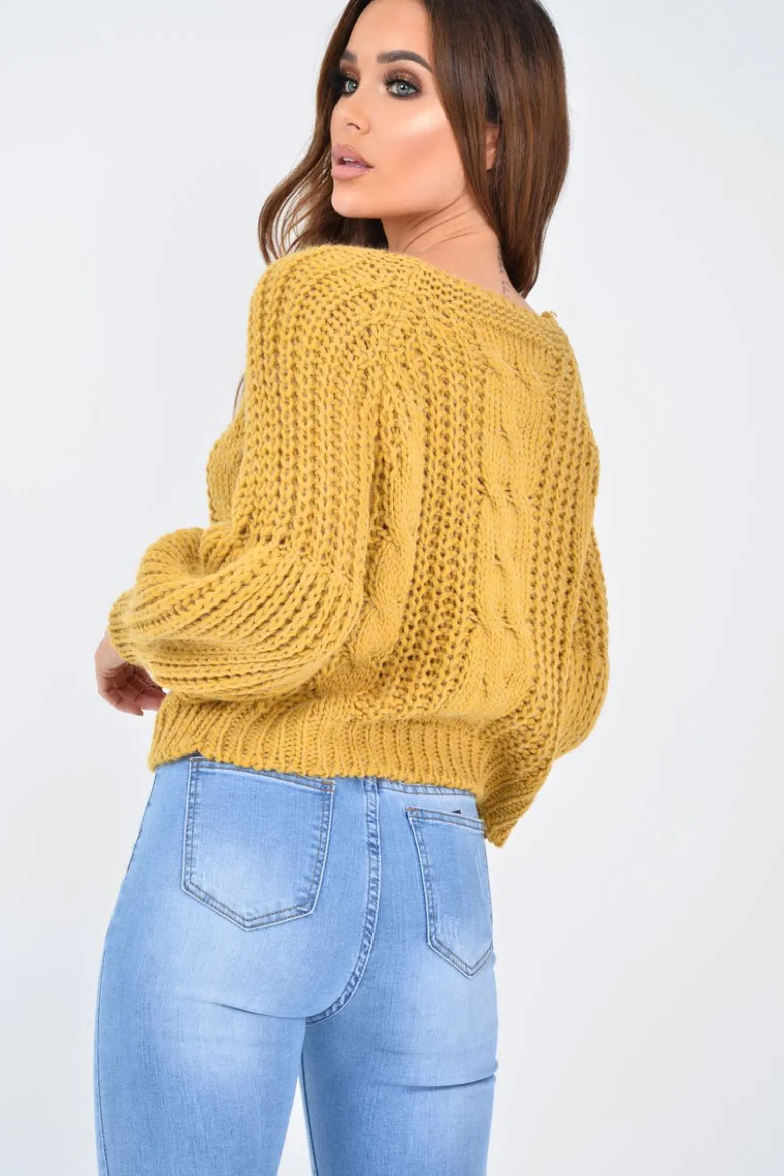 Rebellious Fashion Mustard Chunky Knit Balloon Sleeve Jumper - Rielynn