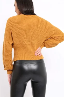 Rebellious Fashion Mustard Chunky Knit Corset Waist Knitted Jumper - Nara