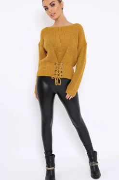 Rebellious Fashion Mustard Chunky Knit Corset Waist Knitted Jumper - Mikayla