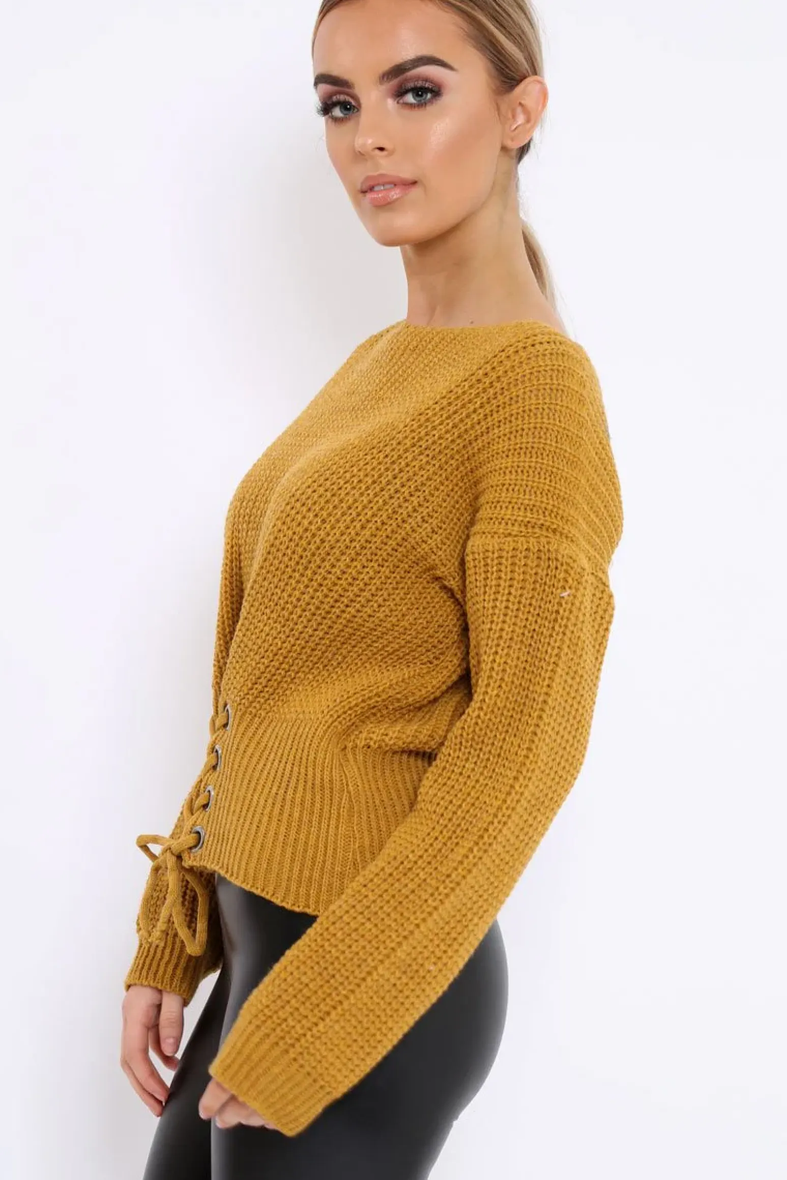 Rebellious Fashion Mustard Chunky Knit Corset Waist Knitted Jumper - Mikayla