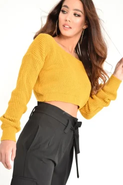 Rebellious Fashion Mustard Chunky Knit Cropped Jumper - Jasmin