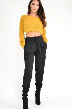 Rebellious Fashion Mustard Chunky Knit Cropped Jumper - Jasmin