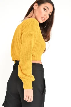 Rebellious Fashion Mustard Chunky Knit Cropped Jumper - Jasmin