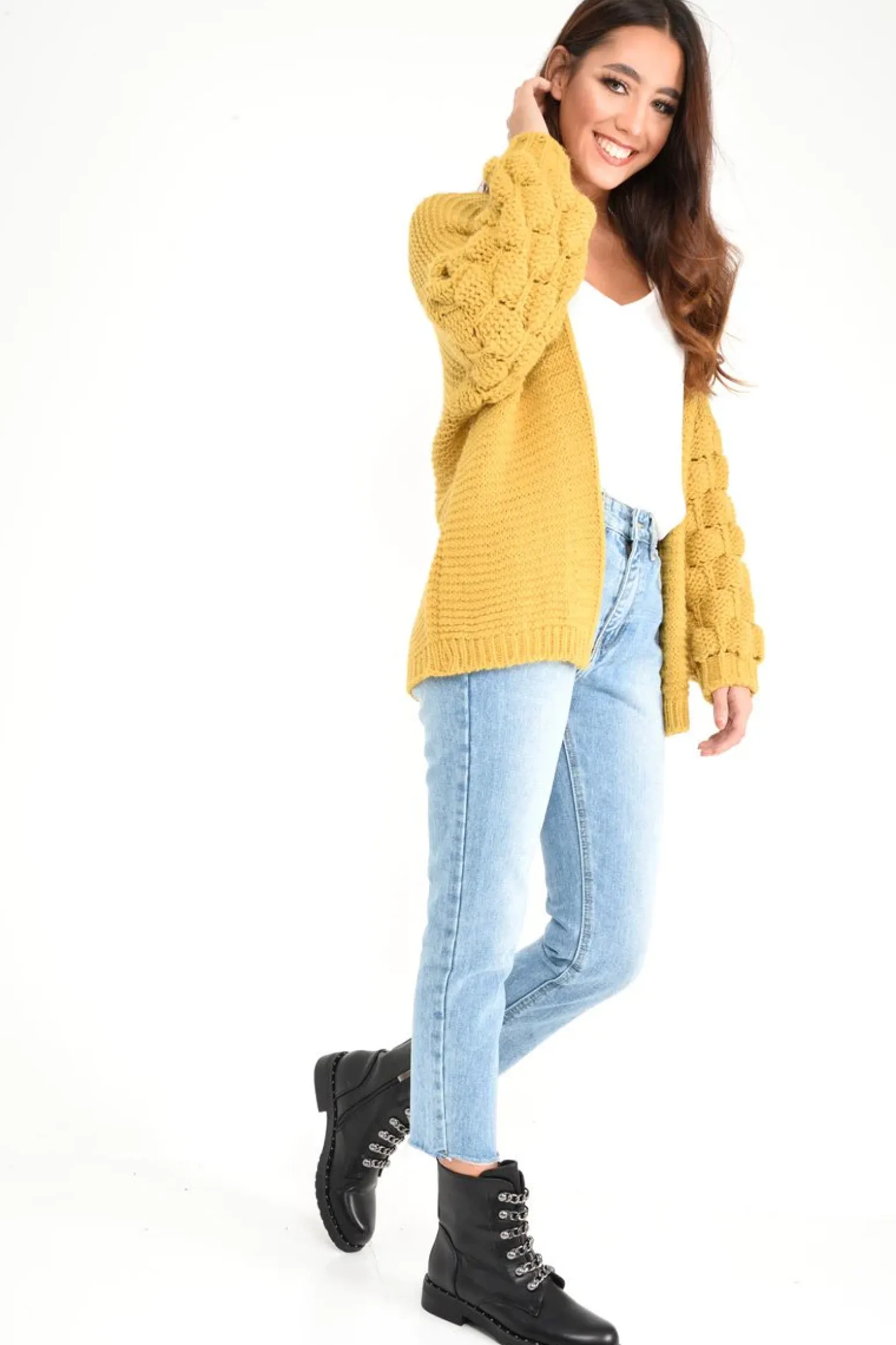 Rebellious Fashion Mustard Chunky Knit Oversized Cardigan - Eaden