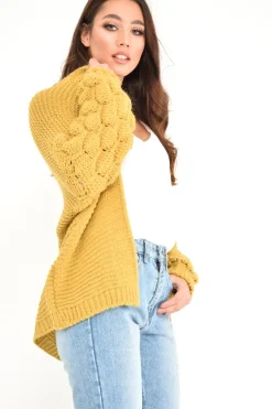 Rebellious Fashion Mustard Chunky Knit Oversized Cardigan - Eaden