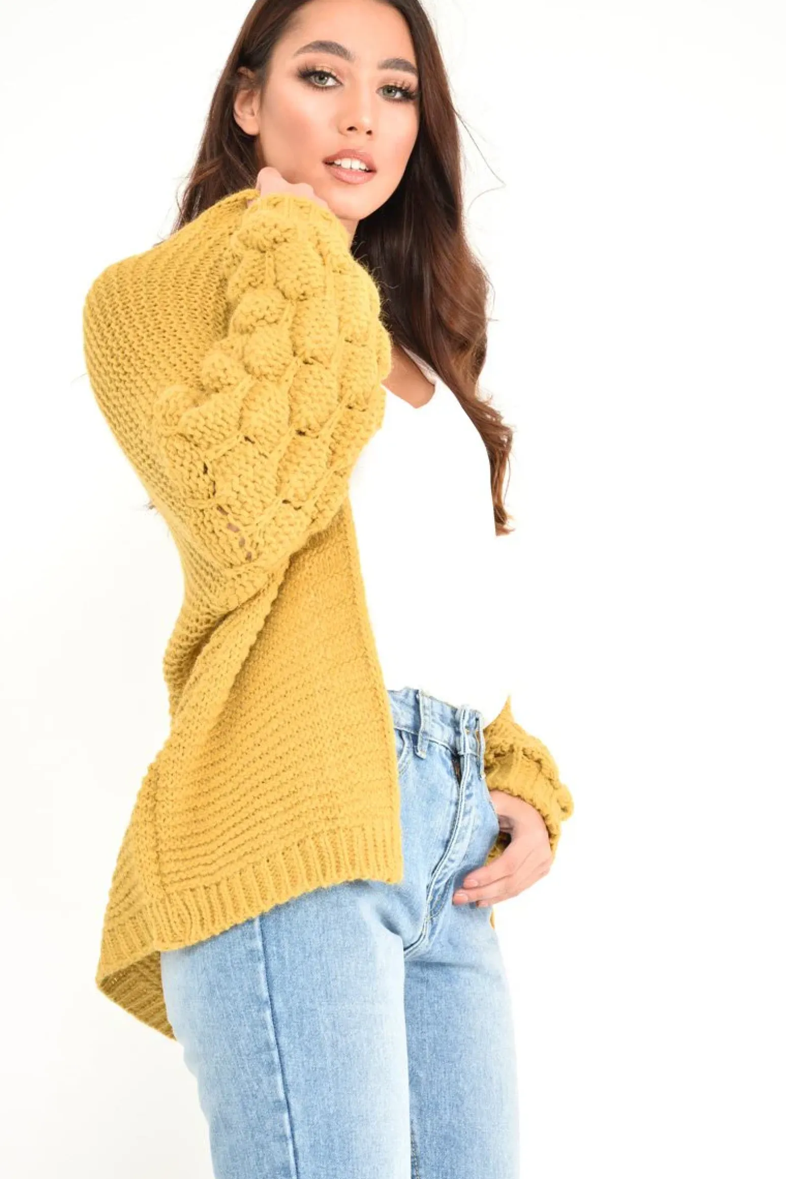 Rebellious Fashion Mustard Chunky Knit Oversized Cardigan - Eaden