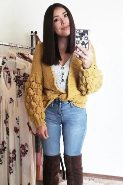 Rebellious Fashion Mustard Chunky Knit Oversized Cardigan - Eaden