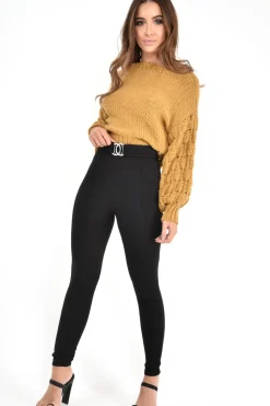 Rebellious Fashion Mustard Chunky Knit Sleeve Detail Cropped Jumper - Danyela