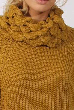 Rebellious Fashion Mustard Chunky Turtleneck Knit Jumper Dress - Cloe