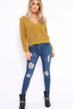 Rebellious Fashion Mustard Chunky Twist Knit Jumper - Loren