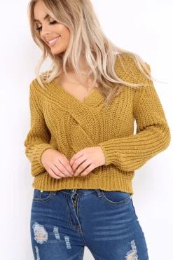 Rebellious Fashion Mustard Chunky Twist Knit Jumper - Loren
