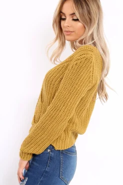 Rebellious Fashion Mustard Chunky Twist Knit Jumper - Loren
