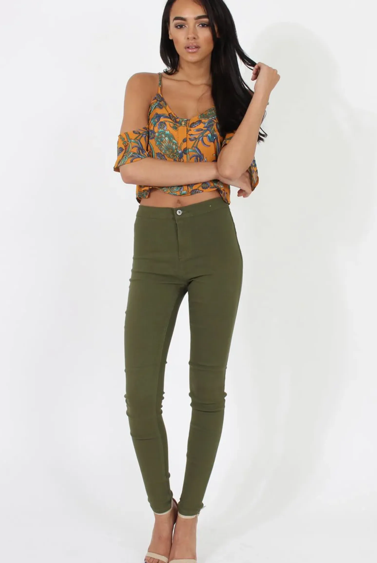 Rebellious Fashion Mustard Cold Shoulder Button Crop Top - Harlow