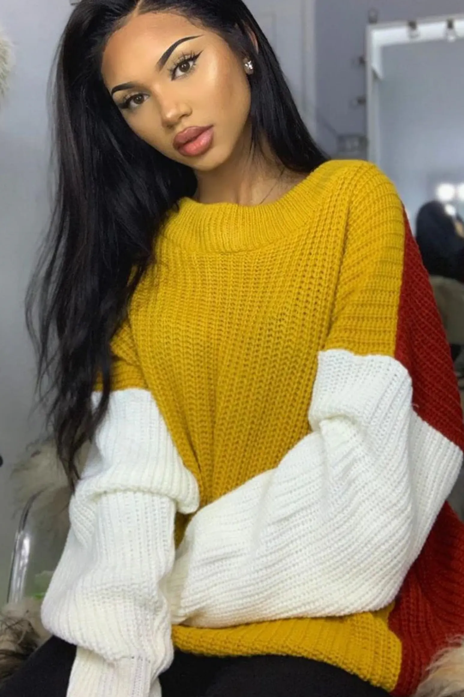 Rebellious Fashion Mustard Colour Block Jumper Dress - Karrie