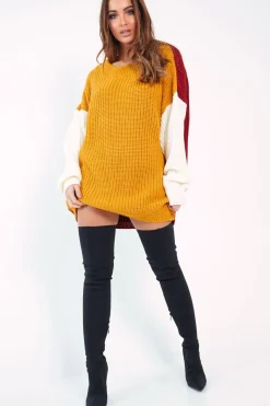 Rebellious Fashion Mustard Colour Block Jumper Dress - Karrie