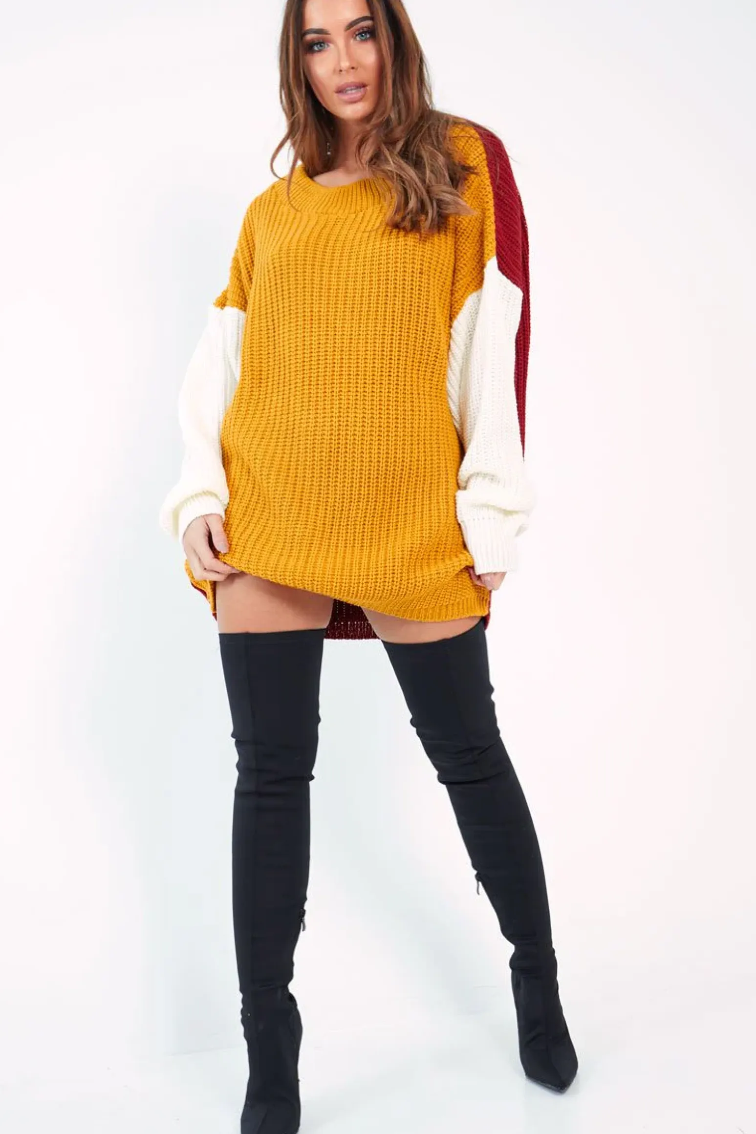 Rebellious Fashion Mustard Colour Block Jumper Dress - Karrie