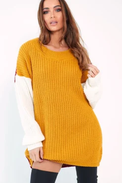 Rebellious Fashion Mustard Colour Block Jumper Dress - Karrie