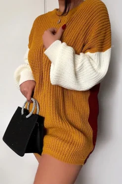 Rebellious Fashion Mustard Colour Block Jumper Dress - Karrie