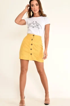 Rebellious Fashion Mustard Corduroy Button Front Mini Skirt - Elcie
