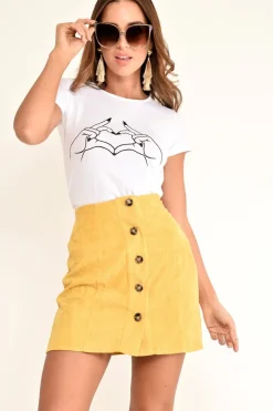 Rebellious Fashion Mustard Corduroy Button Front Mini Skirt - Elcie