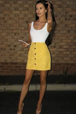 Rebellious Fashion Mustard Corduroy Button Front Mini Skirt - Elcie