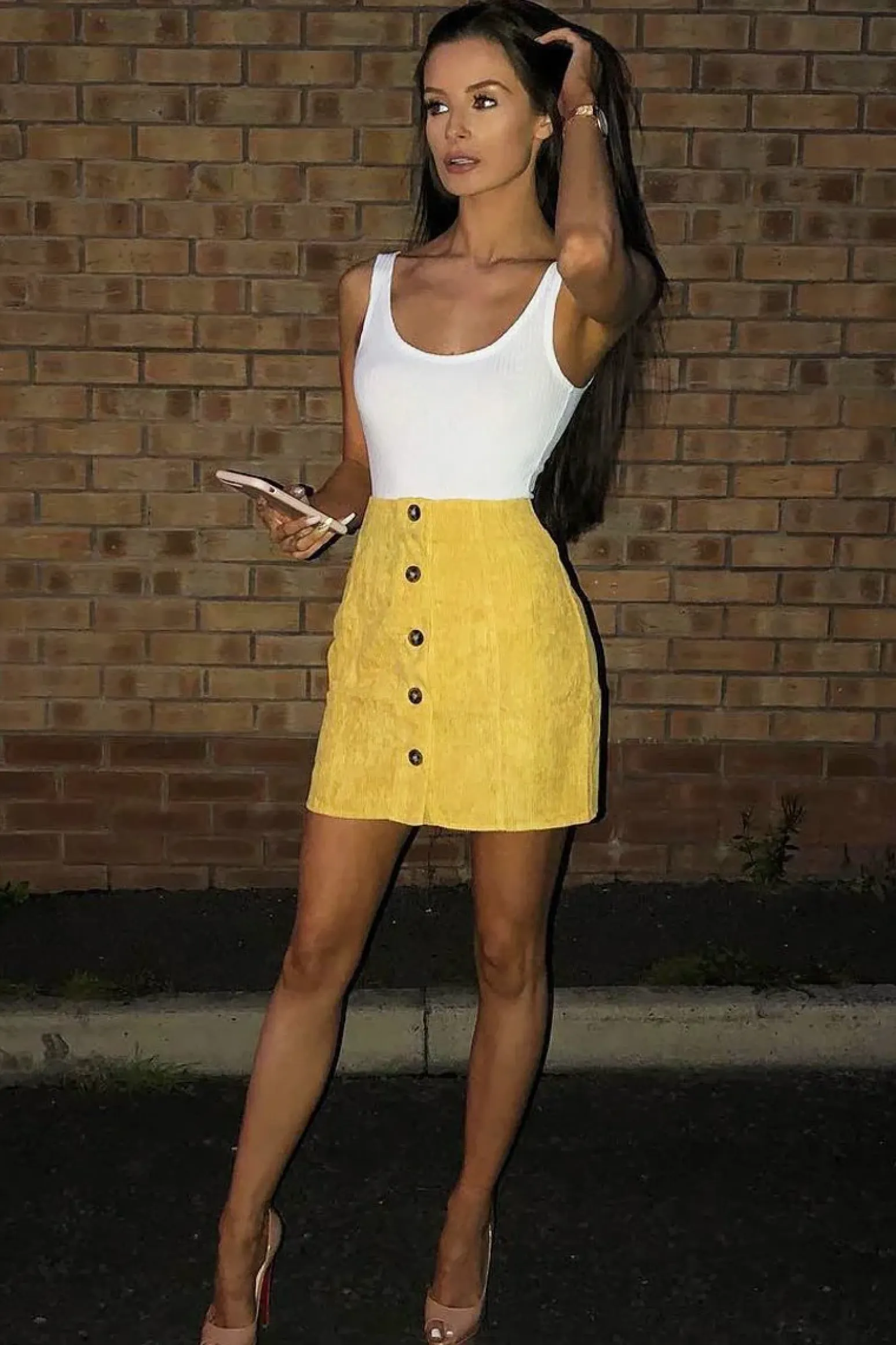 Rebellious Fashion Mustard Corduroy Button Front Mini Skirt - Elcie