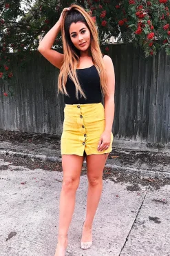 Rebellious Fashion Mustard Corduroy Button Front Mini Skirt - Elcie