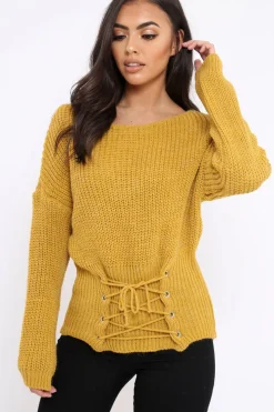 Rebellious Fashion Mustard Corset Waist Knitted Jumper - Elizabeth
