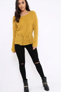 Rebellious Fashion Mustard Corset Waist Knitted Jumper - Elizabeth