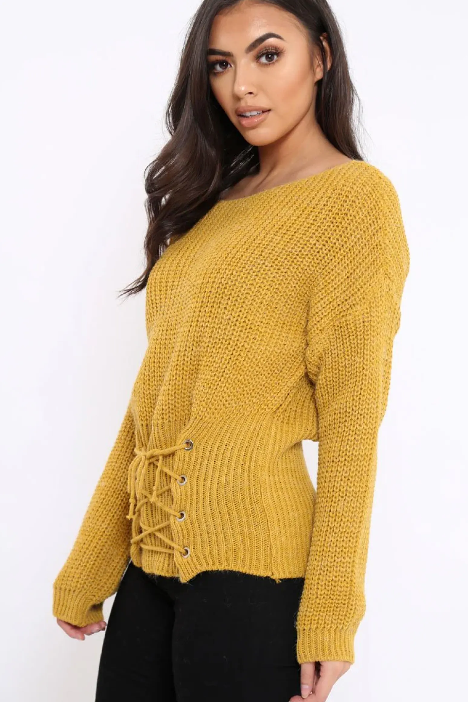 Rebellious Fashion Mustard Corset Waist Knitted Jumper - Elizabeth