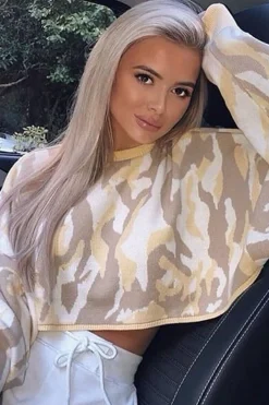 Rebellious Fashion Mustard Cropped Batwing Camo Jumper - Lizy