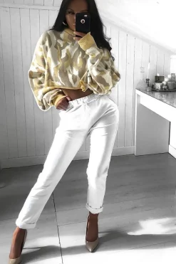 Rebellious Fashion Mustard Cropped Batwing Camo Jumper - Lizy