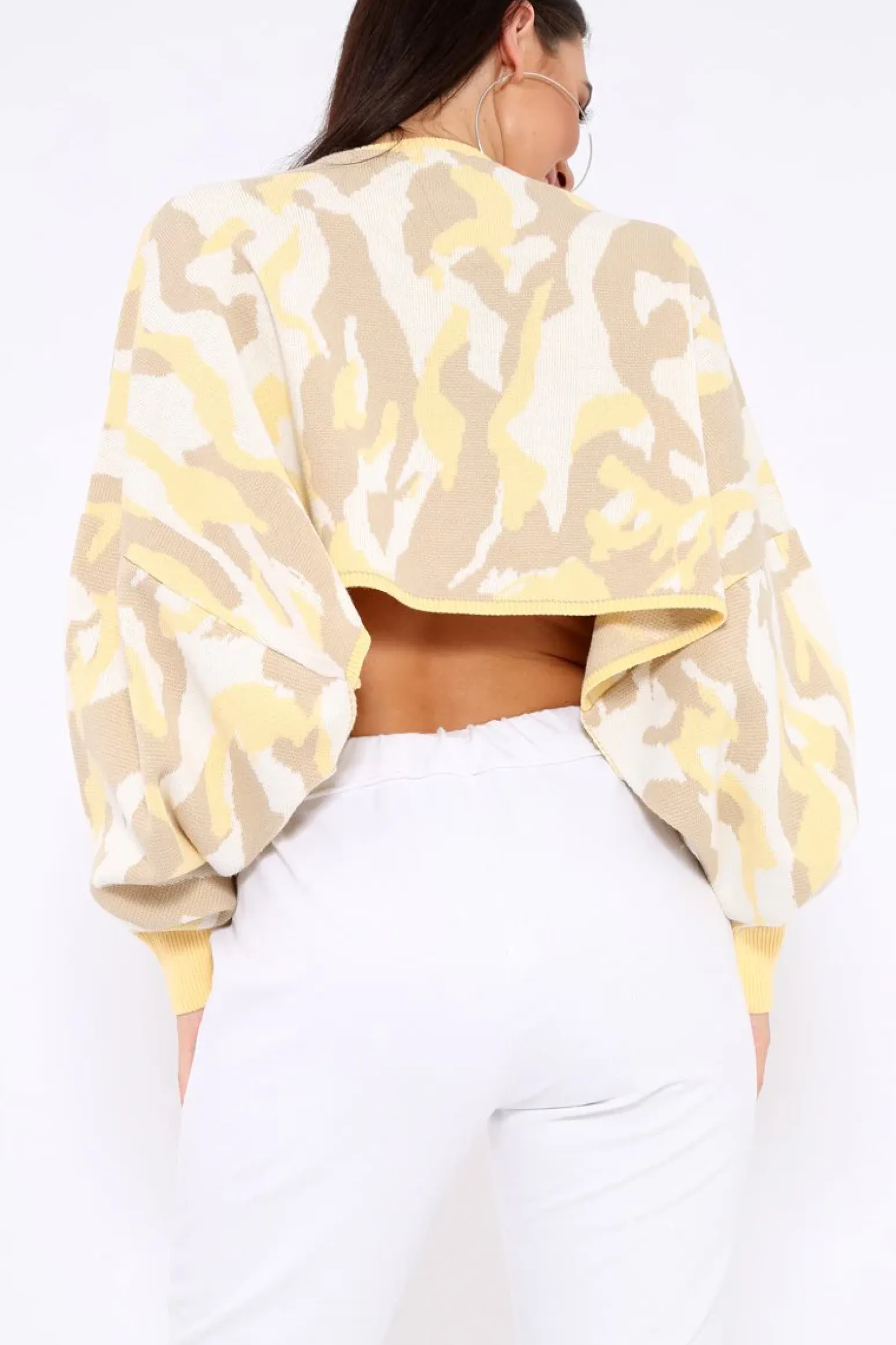 Rebellious Fashion Mustard Cropped Batwing Camo Jumper - Lizy