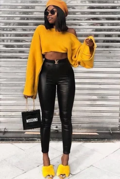Rebellious Fashion Mustard Cropped Batwing Jumper - Carmin