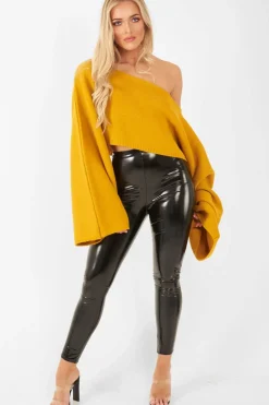 Rebellious Fashion Mustard Cropped Batwing Jumper - Carmin