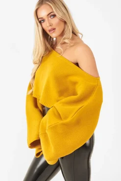 Rebellious Fashion Mustard Cropped Batwing Jumper - Carmin