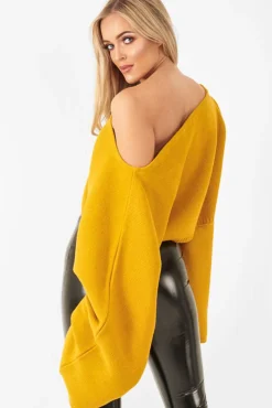 Rebellious Fashion Mustard Cropped Batwing Jumper - Carmin