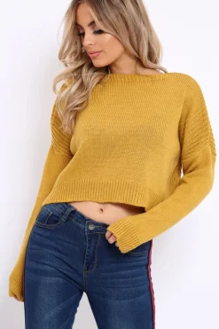 Rebellious Fashion Mustard Cropped Curved Hem Jumper - Fearne