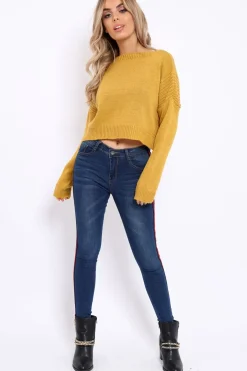 Rebellious Fashion Mustard Cropped Curved Hem Jumper - Fearne